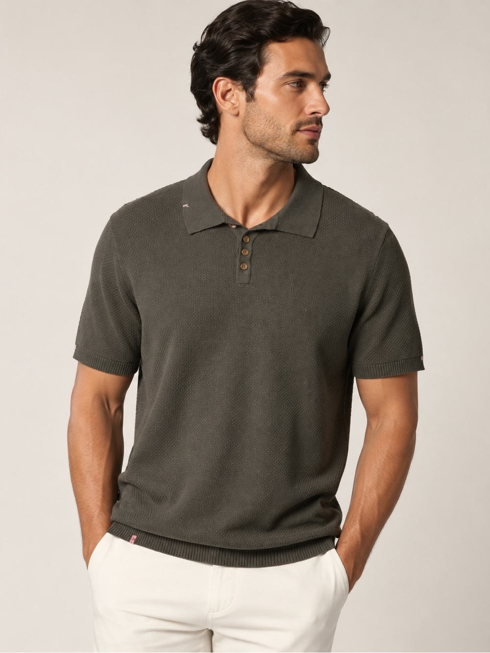 AdB 6/9 (Andy Don B) — Textured Knit Polo Shirt, Made in Italy